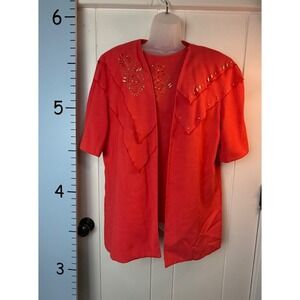 Vintage New City Girl Nancy Bolen Red/Orange 2PC Blouse Blazer Set Large Women's